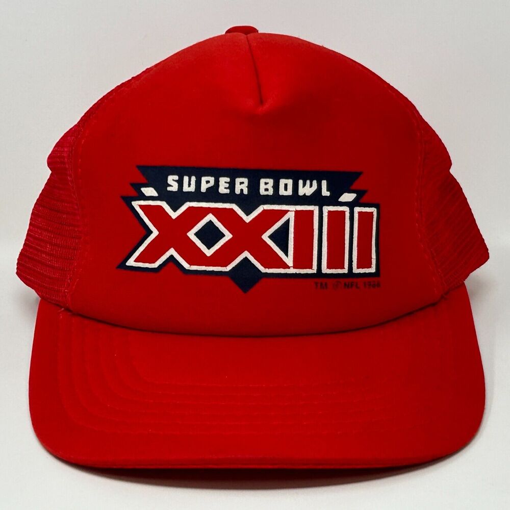 Vintage 80s Super Bowl XXIII Trucker Hat Baseball Cap NFL SF 49ers Red Snapback